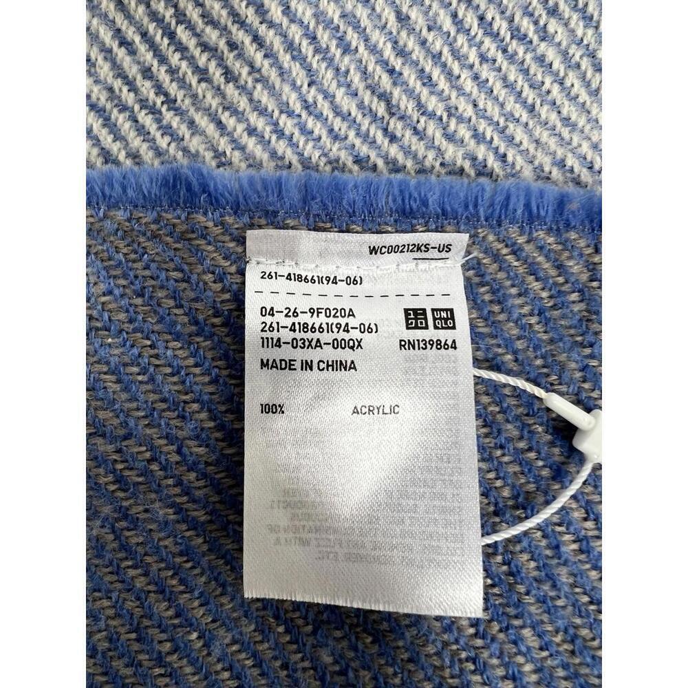 Uniqlo Poncho Stole Cardigan Women Blue Colorblock Fringe Boho 100% Acrylic OS - Picture 6 of 7